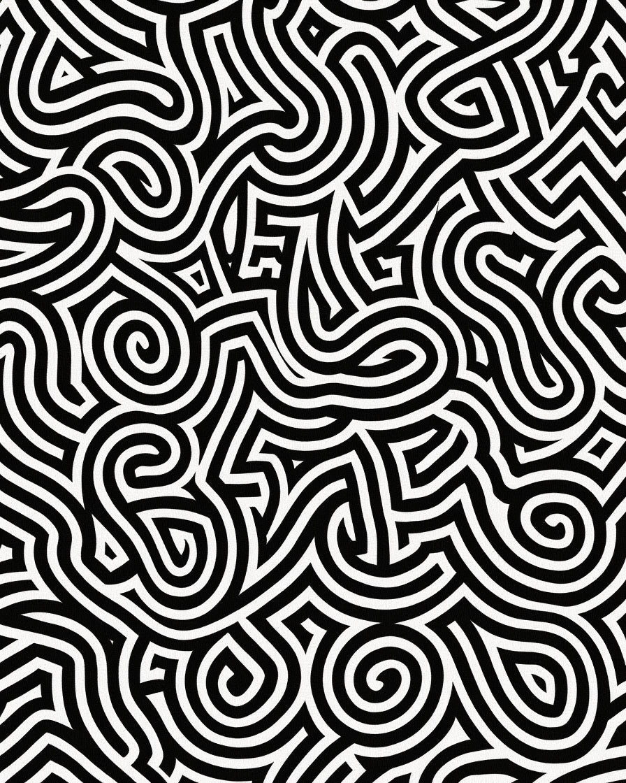 Black And White Swirl Maze Pattern Rug
