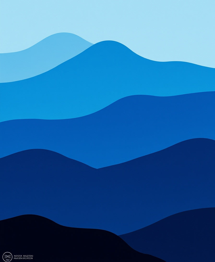 Abstract Blue Mountain Landscape Rug