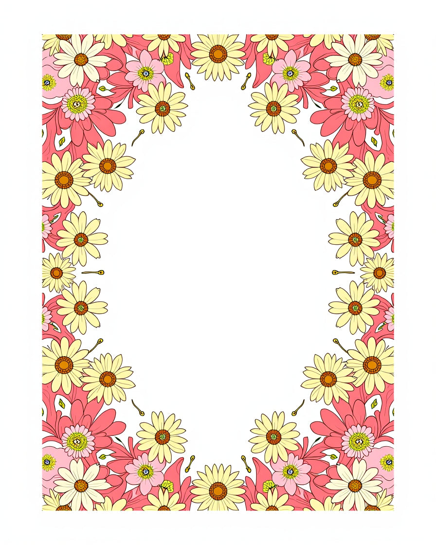 Pink Yellow Daisy Floral Frame Rug