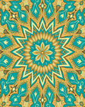 Mandala Style Teal And Gold Pattern Rug