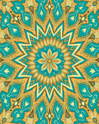 Mandala Style Teal And Gold Pattern Rug