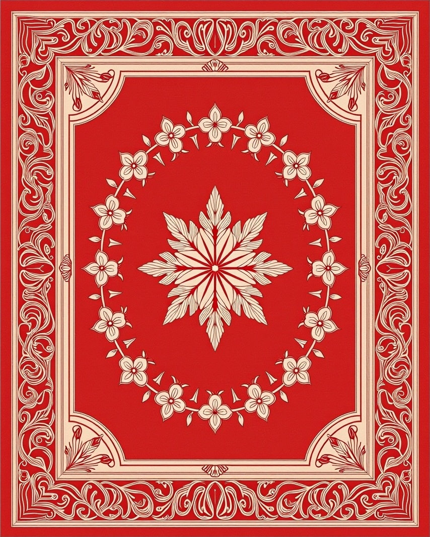 Red Floral Bordered Traditional Design Rug