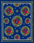 Deep Blue Red Green Floral Wreath Rug