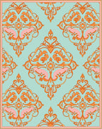 Elegant Orange Pink Damask Pattern Rug