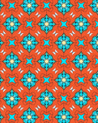 Orange Blue Starburst Floral Pattern Rug