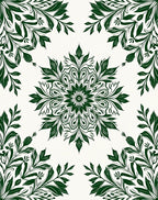 Ornate Green Leaf Mandala Pattern Rug