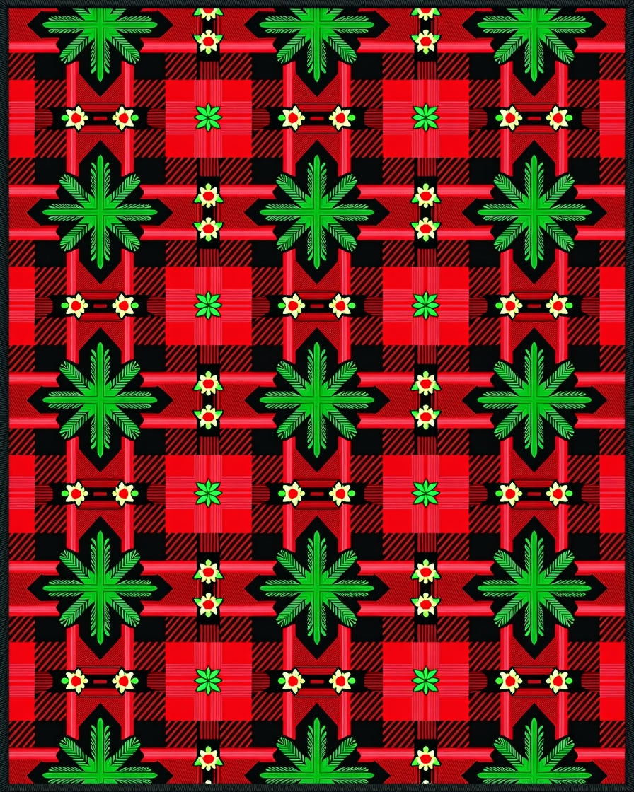 Bold Red Green Plaid Starburst Rug