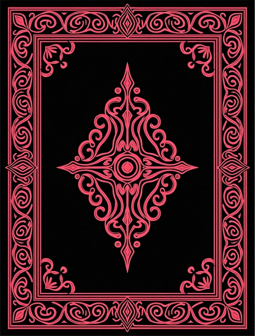 Ornate Pink Scrollwork Decorative Rug
