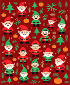 Festive Red Gnomes Christmas Trees Pumpkins Rug