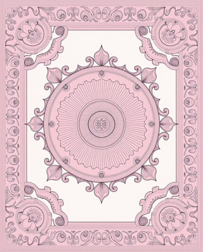 Pink Ornate Mandala And Border Design Rug