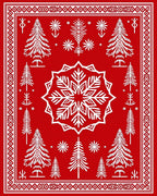 Red Winter Forest Snowflake Trees Rug