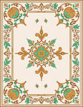 Golden Teal Floral Medallion Border Rug