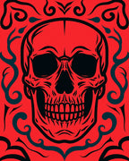 Bold Black Skull Tribal Pattern Rug