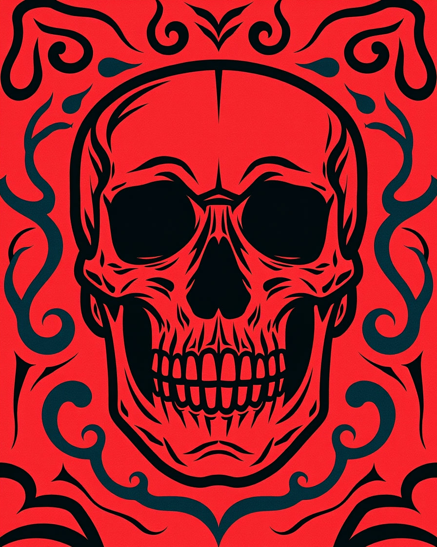 Bold Black Skull Tribal Pattern Rug