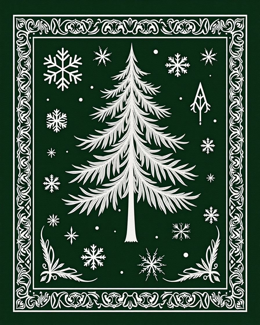 Winter Evergreen Snowy Pine Tree Rug