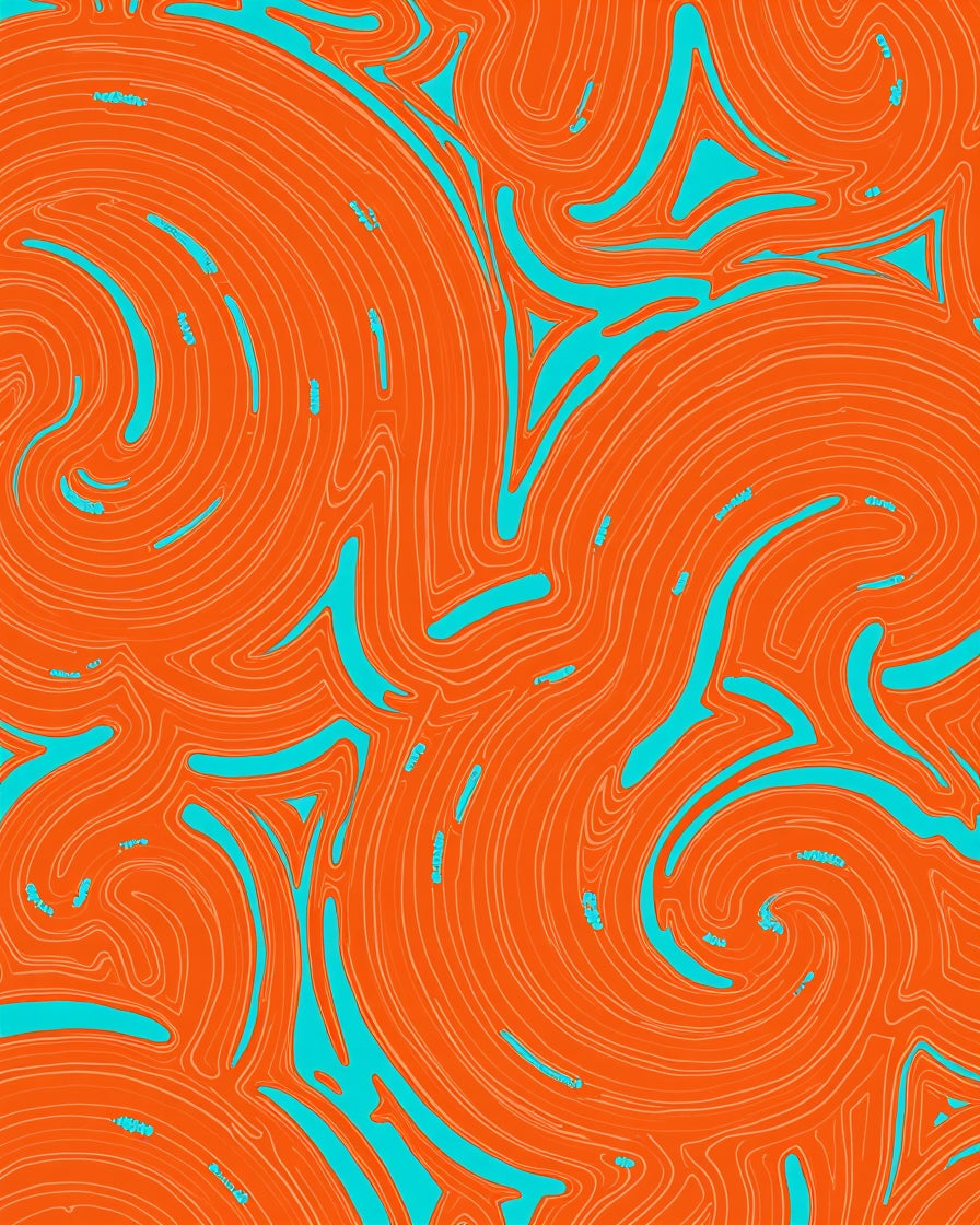 Orange Aqua Swirl Pattern Rug