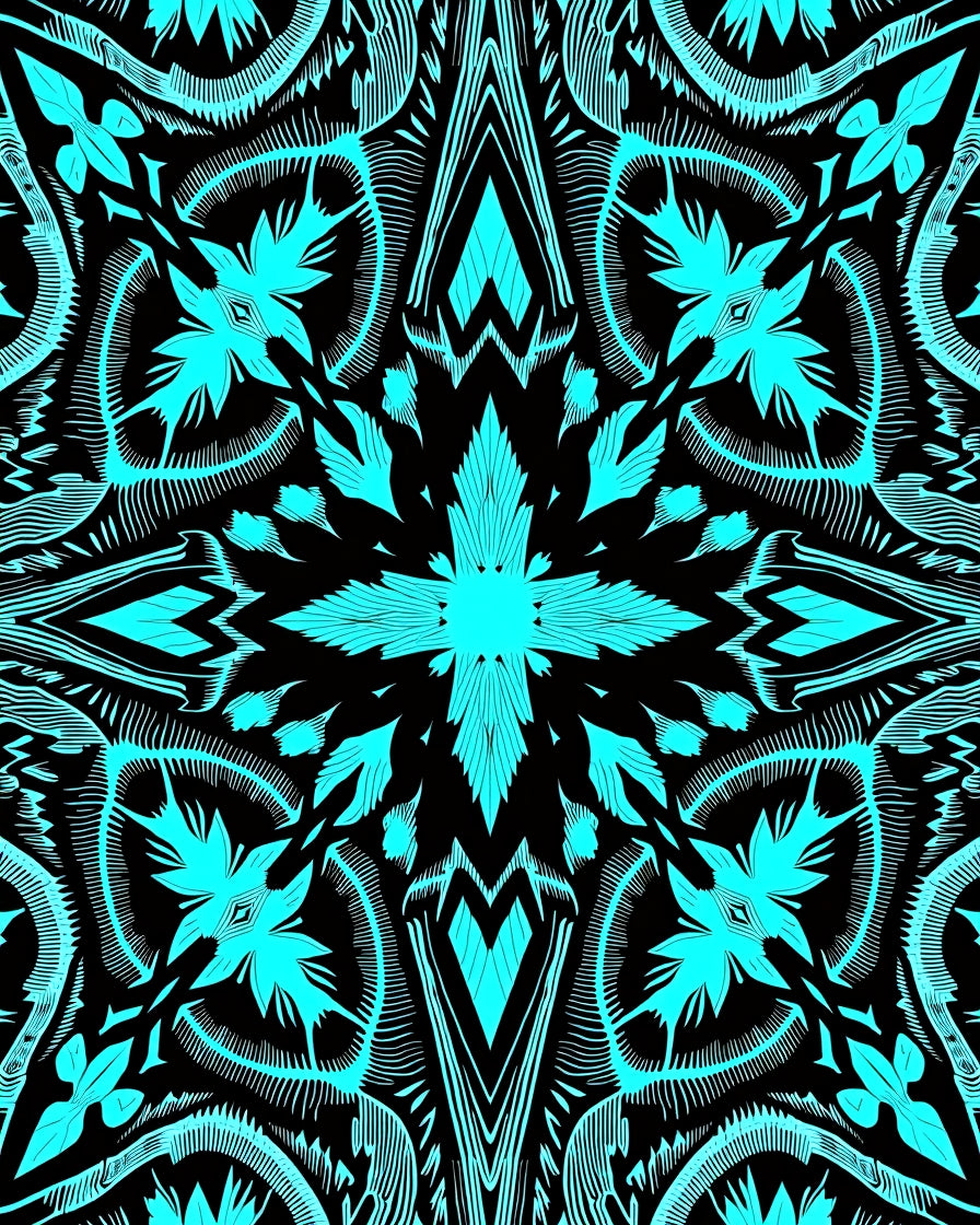 Bold Cyan Black Abstract Pattern Rug