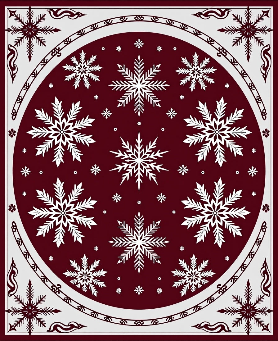 Crimson White Snowflake Mandala Design Rug