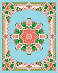 Ornate Coral Green Floral Medallion Design Rug