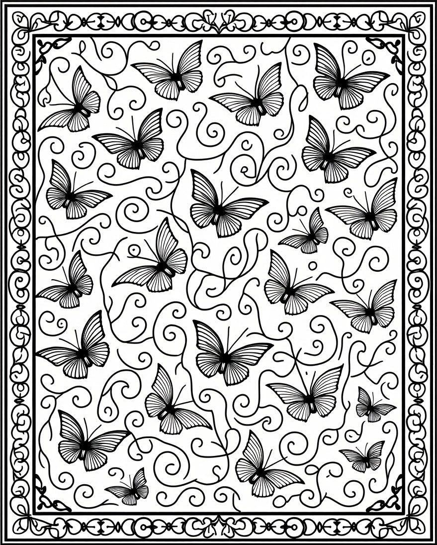 Intricate Butterfly Swirl Pattern Rug