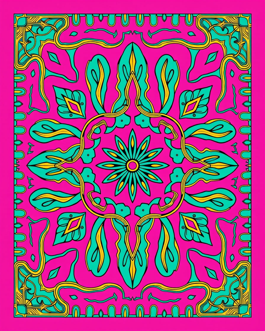 Vibrant Floral Symmetry Pattern Rug
