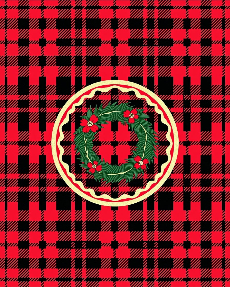 Rustic Red Plaid Wreath Design Rug