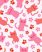 Playful Pink Cat Paw Flower Pattern Rug