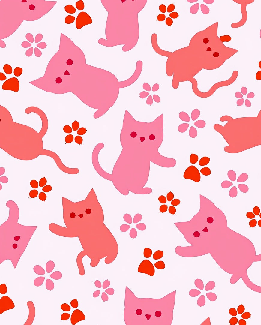 Playful Pink Cat Paw Flower Pattern Rug