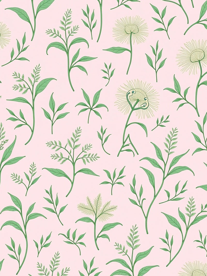 Pastel Pink Green Flora Botanical Rug