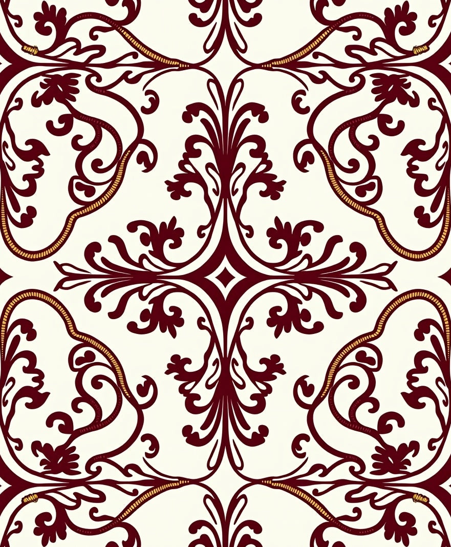 Rich Burgundy Classic Floral Damask Rug