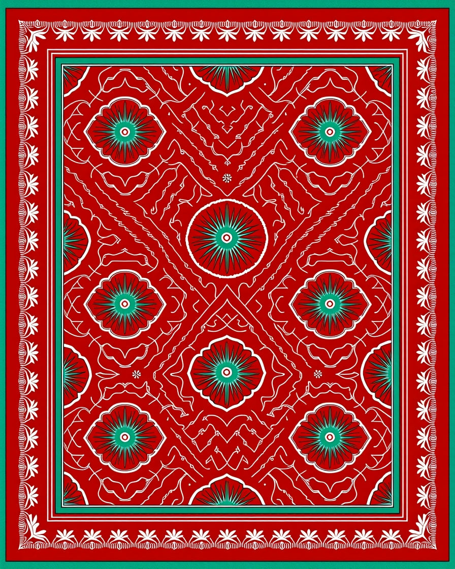 Bold Red Floral Intricate Pattern Rug