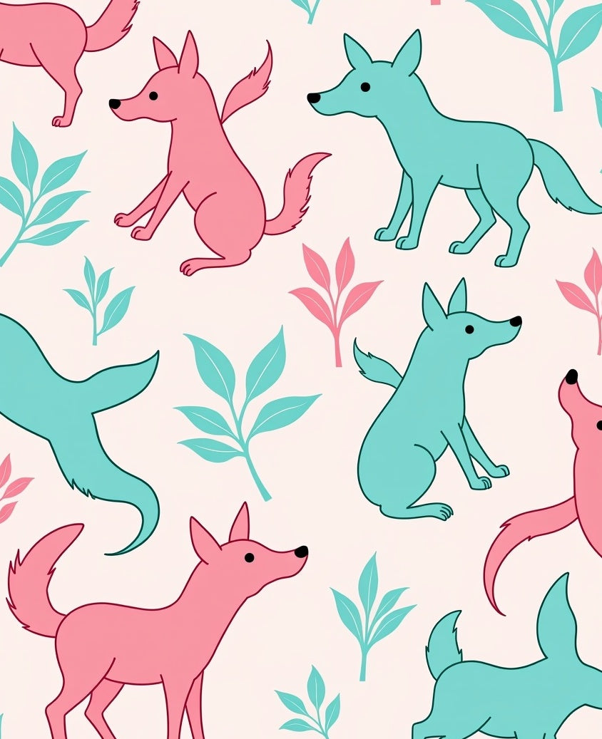 Cute Pink Teal Animals Pattern Design Rug