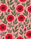 Red Floral Botanical Pattern Rug