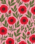 Red Floral Botanical Pattern Rug