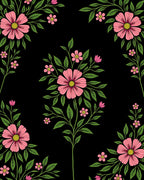 Pink Floral Vines On Black Design Rug