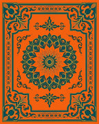 Bold Orange Teal Mandala Pattern Rug