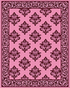 Ornate Floral Pattern Border Rug