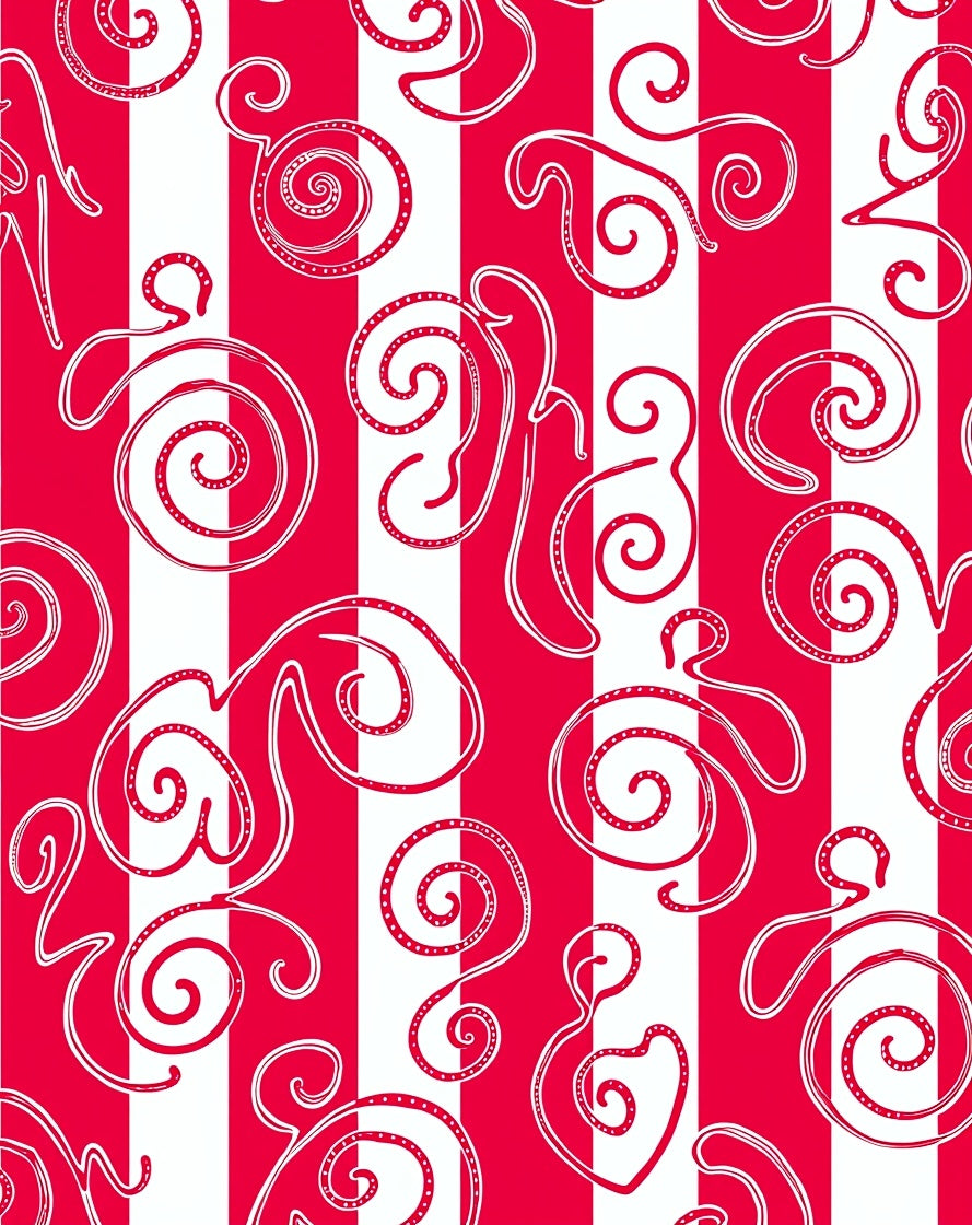Crimson White Whimsical Swirl Stripes Rug