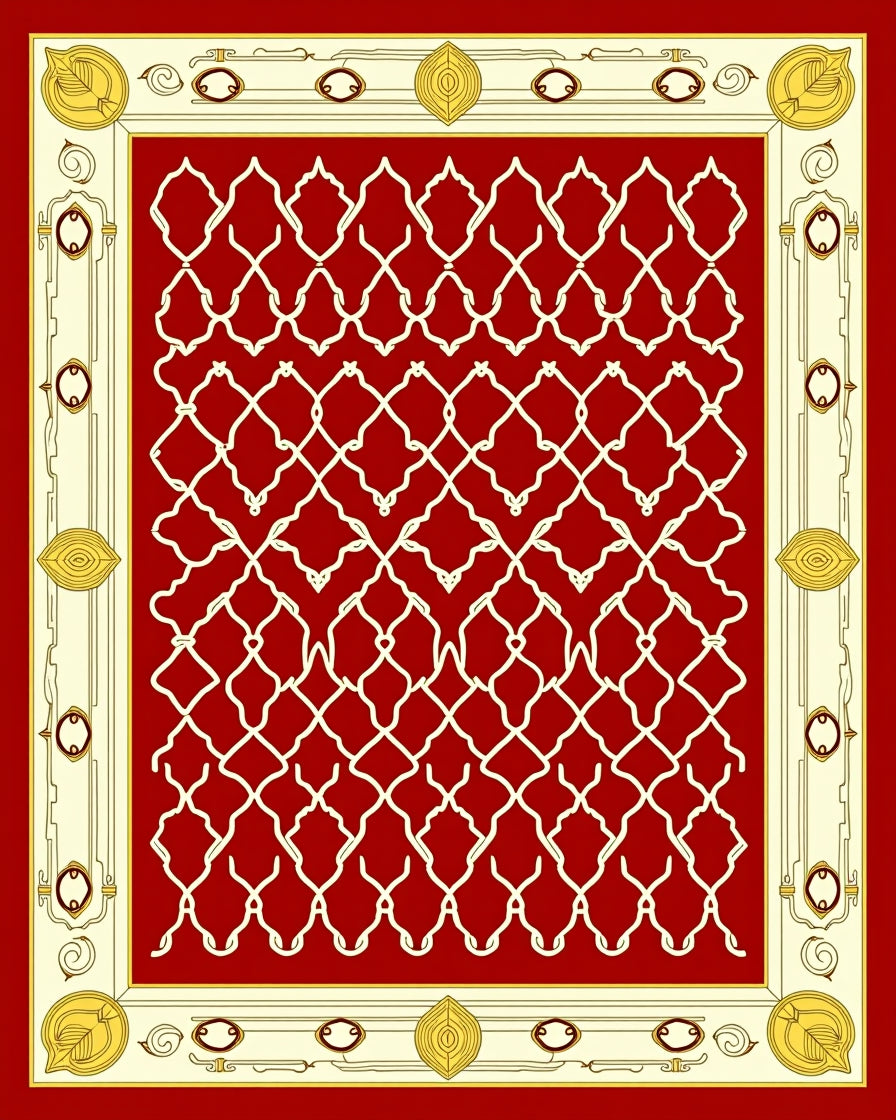 Red Lattice Bordered Decorative Design Rug