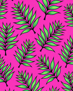 Vibrant Pink Green Leafy Frond Rug
