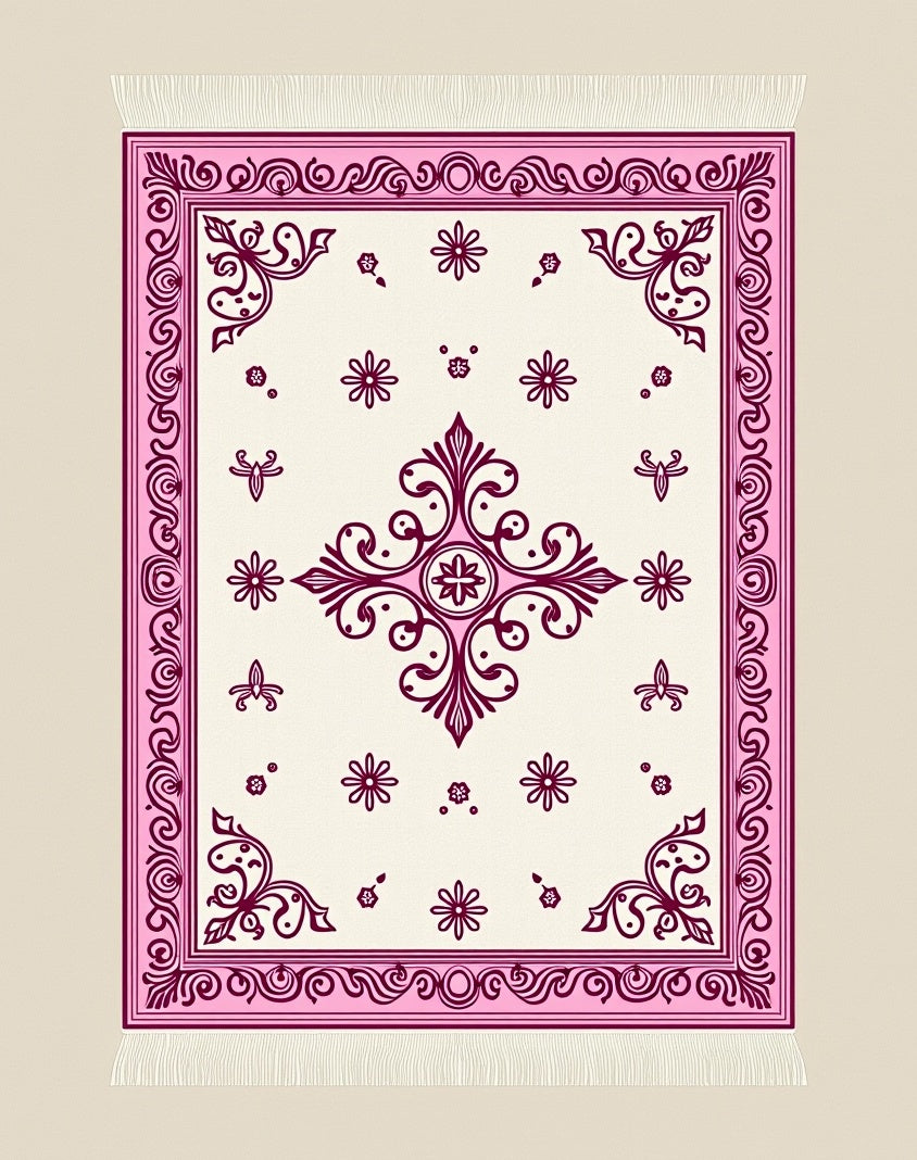 Ornate Crimson Floral Border Rug