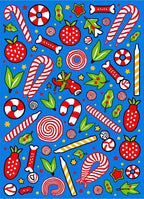 Red White Candy Cane Strawberry Blue Rug