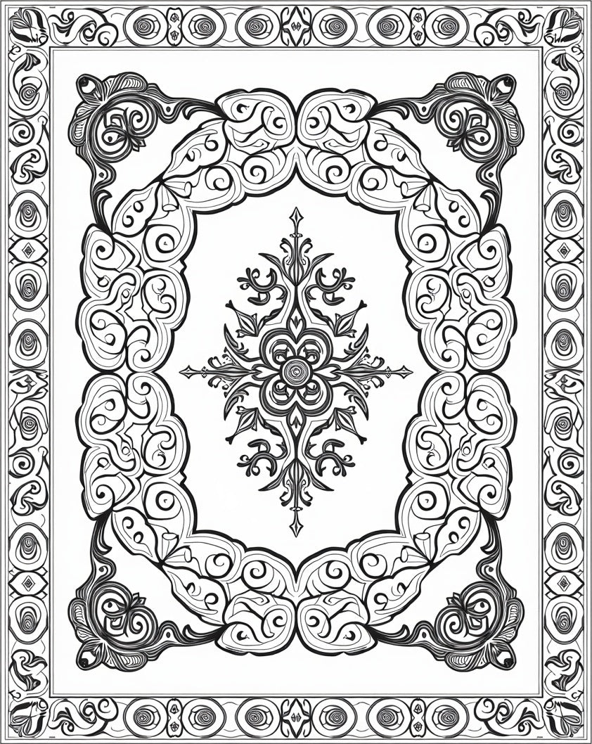 Ornate Black and White Centerpiece Rug