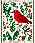 Red Bird Snowflake Botanical Border Rug