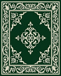 Elegant Green Ivory Floral Scroll Rug