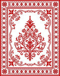 Red Floral Damask Ornate Pattern Rug