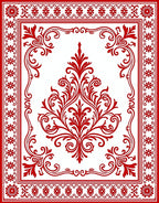 Red Floral Damask Ornate Pattern Rug
