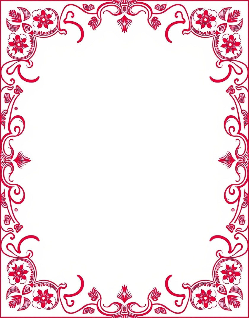 Ornate Red Floral Border Design Rug