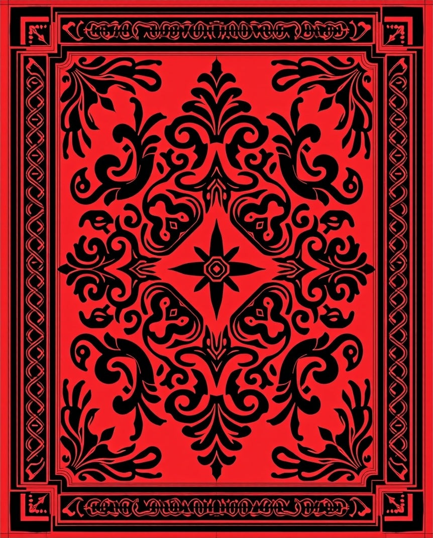 Red Black Vintage Floral Damask Rug