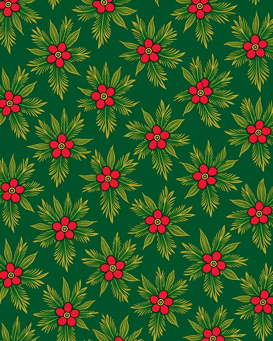 Emerald Green Red Floral Burst Rug